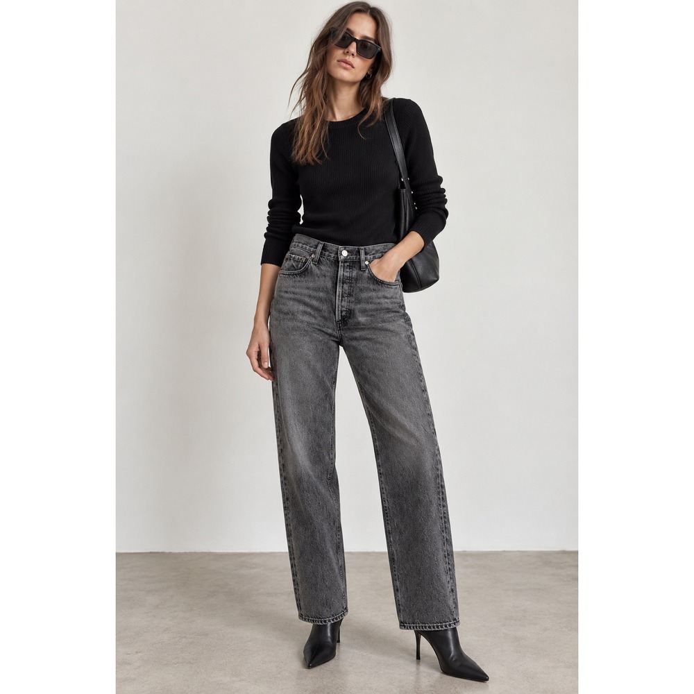 NEW AGOLDE Fran Straight Leg Jeans Women 27 Faded Black Button Fly No Cuff Denim
